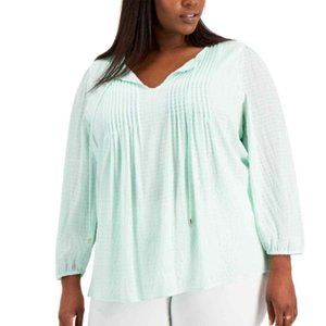 Tommy Hilfiger Women's Pintucked Top Aqua Size 2X